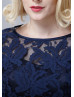 Navy Blue Lace Chiffon Fancy Crystal Brooch Mother Dress